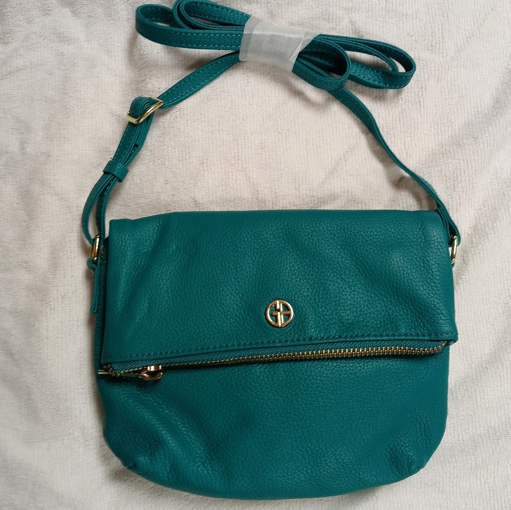 Gianni Bini Green Zippered Foldover Crossbody Bag